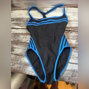 Black & Blue Women's One-Piece Swimsuit - Sporty Stripe Design